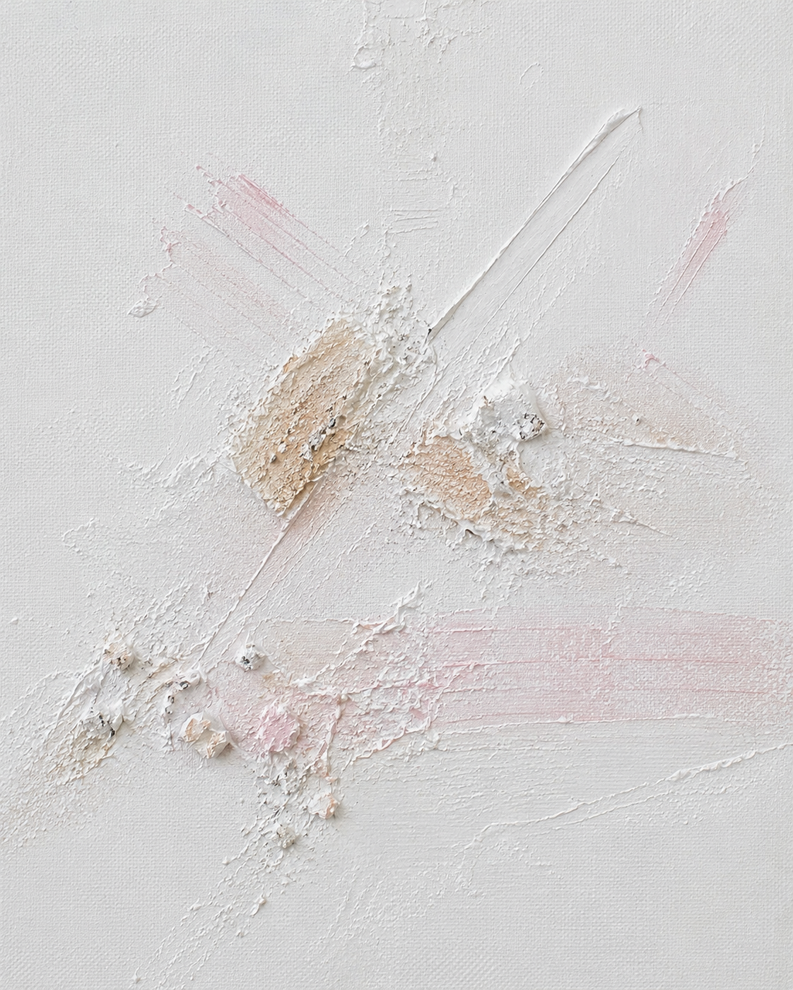 Vue de matière — traces roses, reliefs minéraux et espace de respiration