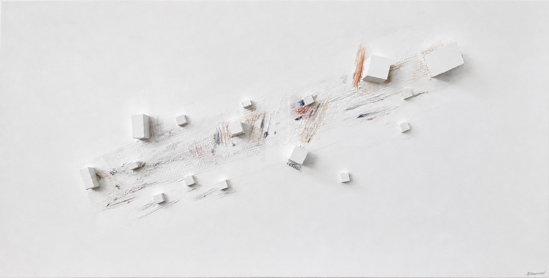 Œuvre abstraite de Marie Dernoncourt — matière, cubes et respiration